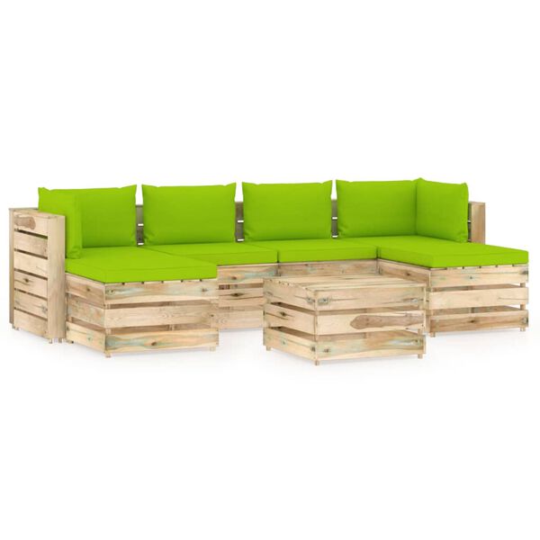 vidaXL 7-delige Loungeset met kussens groen ge&iuml;mpregneerd hout