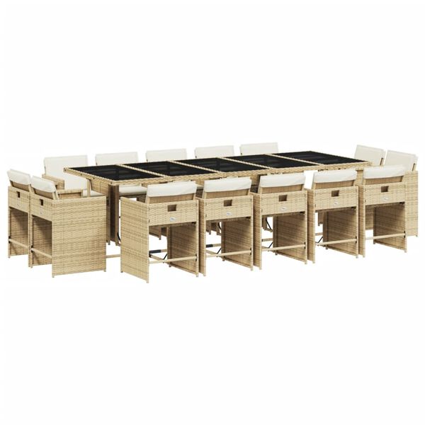 vidaXL 15-delige Tuinset met kussens poly rattan beige