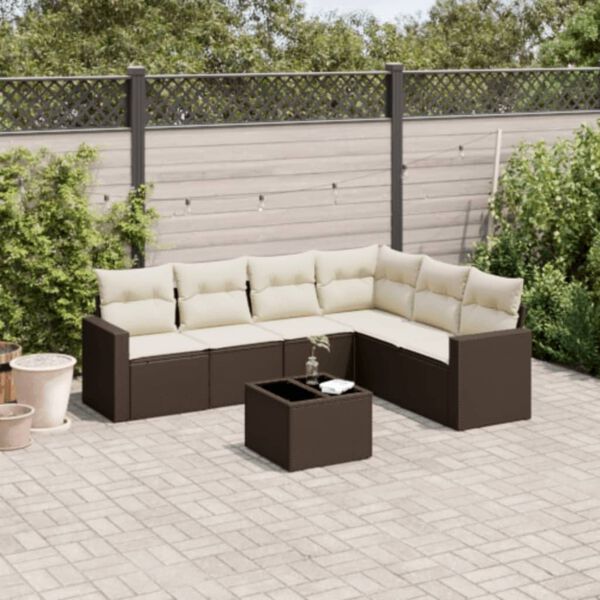 vidaXL 7-delige Loungeset met kussens poly rattan bruin