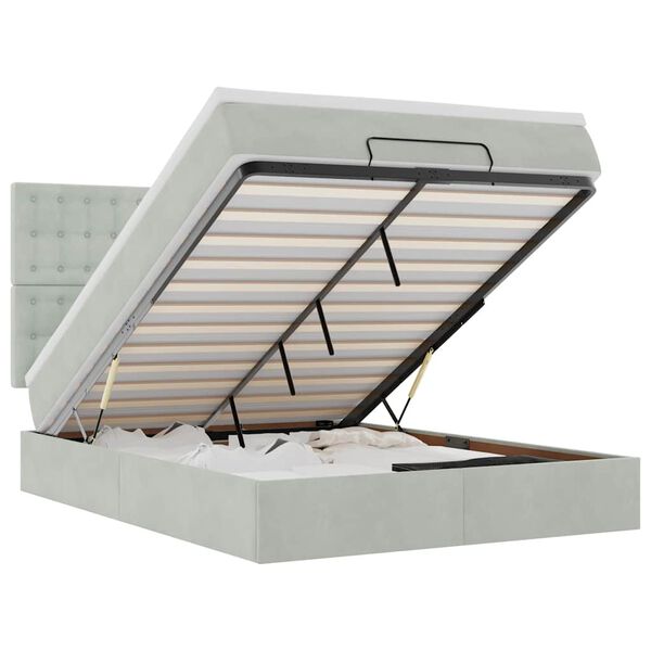 vidaXL Ottoman bed met matrassen 140x200cm fluweel lichtgrijs