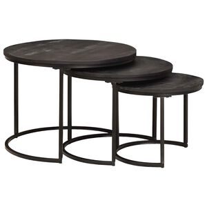 vidaXL Nest Koffietafels 3 pcs Zwart Massief mangohout en staal