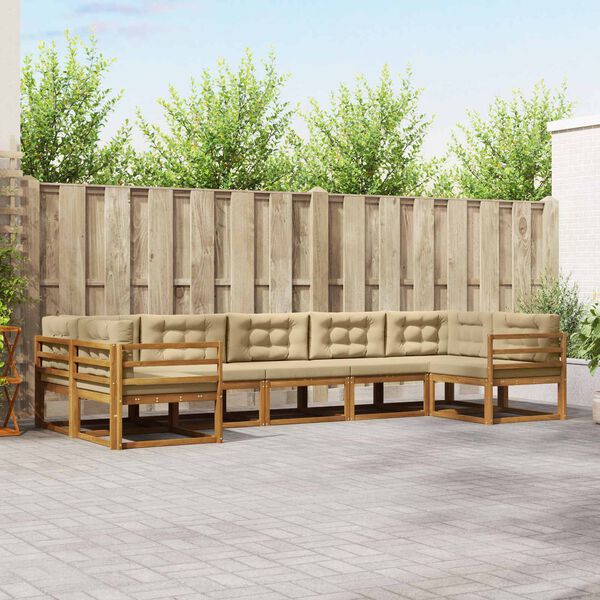 vidaXL Buiten bankenset met kussen 7 pcs Natuurlijk en Beige