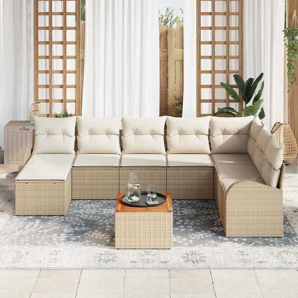 vidaXL Tuinbankenset met opslag 9 pcs Beige en Cr&egrave;me poly rattan
