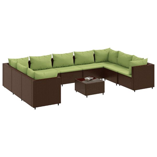 vidaXL 10-delige Loungeset met kussens poly rattan bruin