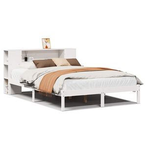 vidaXL Bed met boekenkast zonder matras grenenhout wit 135x190 cm