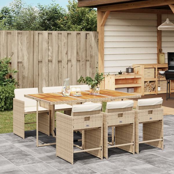 vidaXL 7-delige Tuinset met kussens poly rattan beige