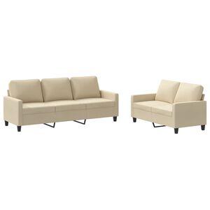 vidaXL 2-delige Loungeset met kussens stof cr&egrave;mekleurig