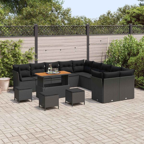vidaXL Tuinbankenset 14 pcs Zwart poly rattan