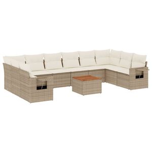 vidaXL 11-delige Tuinset met kussens poly rattan beige