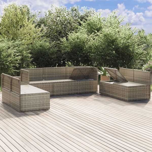 vidaXL 8-delige Loungeset met kussens poly rattan grijs