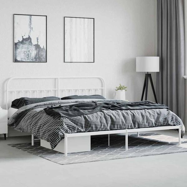 vidaXL Bedframe met hoofdbord metaal wit 200x200 cm