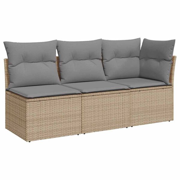 vidaXL Tuinbank 3-zits met kussens poly rattan beige