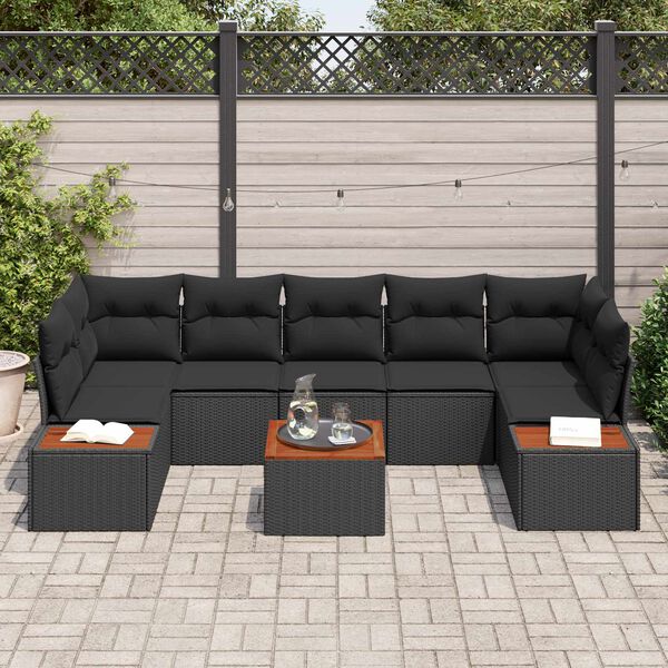 vidaXL Tuin Sofa Set met kussen met opslag 8 pcs Zwart Poly riet