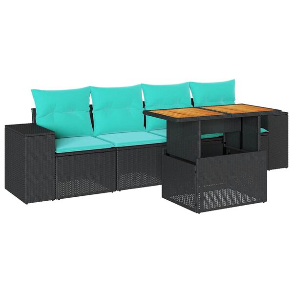 vidaXL 5-delige Loungeset met kussens poly rattan zwart