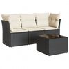 vidaXL 4-delige Loungeset met kussens poly rattan zwart