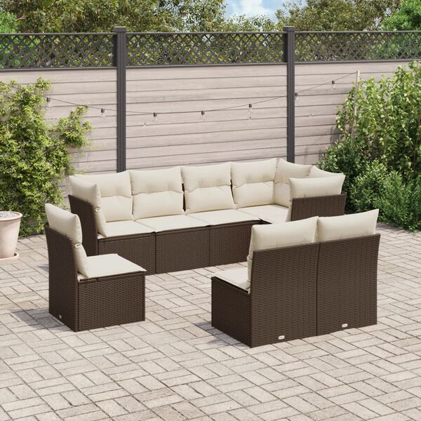 vidaXL 8-delige Loungeset met kussens poly rattan bruin