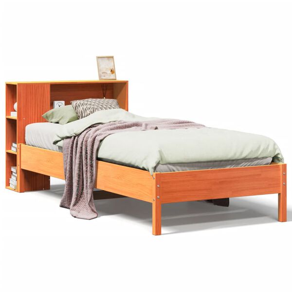 vidaXL Bed met boekenkast zonder matras grenenhout wasbruin 75x190 cm