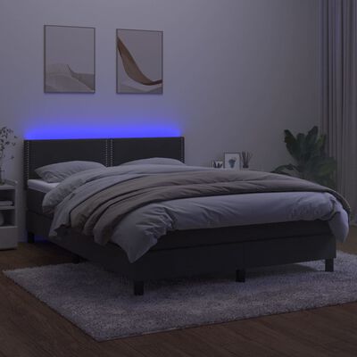 vidaXL Boxspring met matras en LED fluweel donkergrijs 140x190 cm