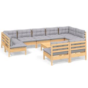 vidaXL 10-delige Loungeset met grijze kussens massief grenenhout