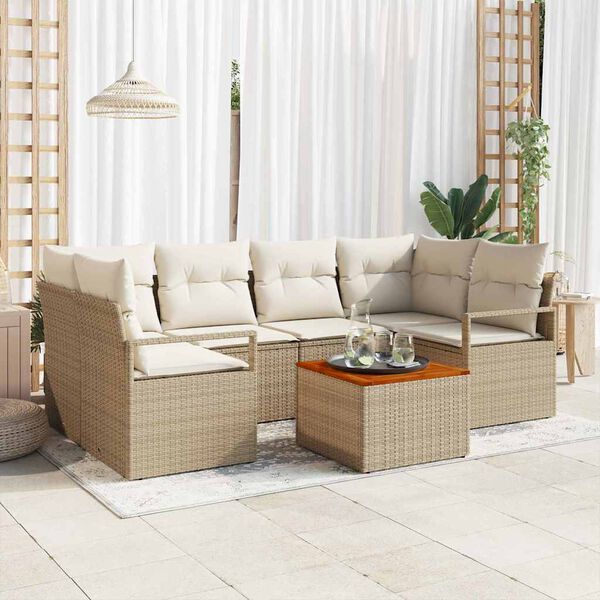 vidaXL Tuinbankenset met opslag 7 pcs Beige en Cr&egrave;me poly rattan