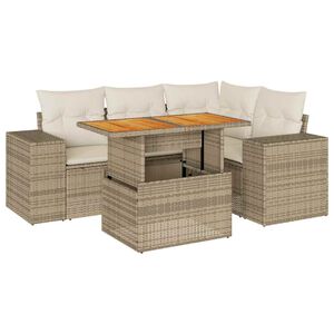 vidaXL 5-delige Loungeset met kussens poly rattan beige