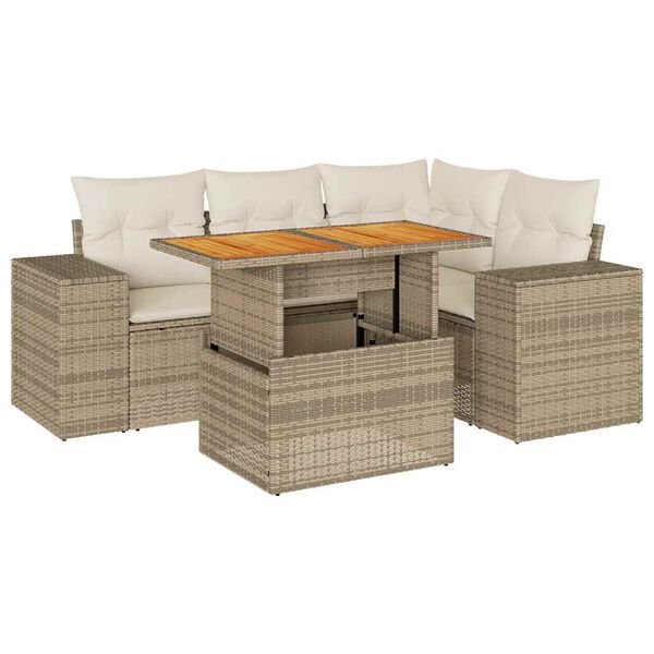 vidaXL 5-delige Loungeset met kussens poly rattan beige