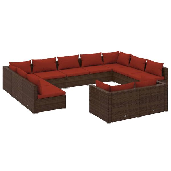 vidaXL 11-delige Loungeset met kussens poly rattan bruin