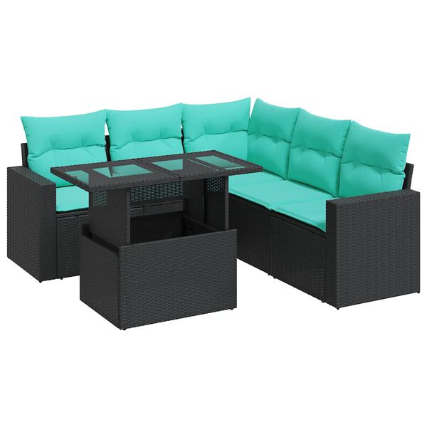 vidaXL 6-delige Loungeset met kussens poly rattan acacia zwart