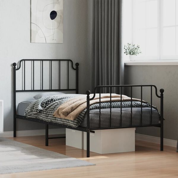 vidaXL Bedframe met hoofd- en voeteneinde&nbsp;metaal zwart 90x200 cm