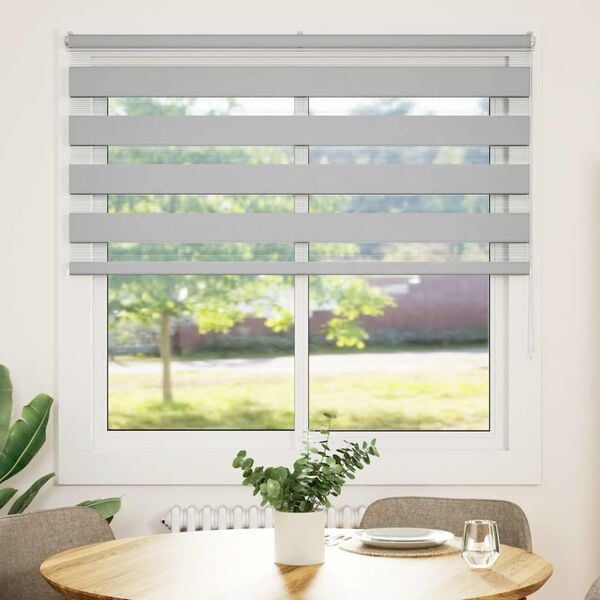 vidaXL Zebra rolgordijn 145x150 cm stofbreedte 140,9 cm lichtgrijs