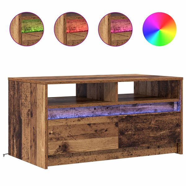 vidaXL Salontafel met lade Oudhout 90 x 50 x 45 cm Bewerkt hout