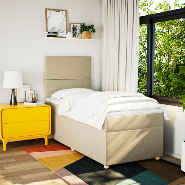 vidaXL Boxspring met matras stof cr&egrave;mekleurig 90x200 cm