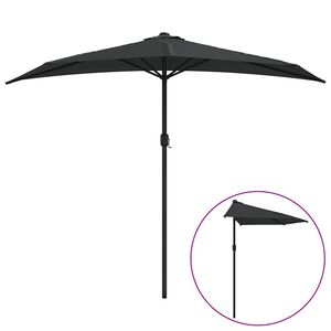 vidaXL Balkonparasol half met aluminium paal 270x144x222 cm zwart