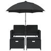 vidaXL Tuinbank 2-zits met parasol en voetenbanken poly rattan zwart