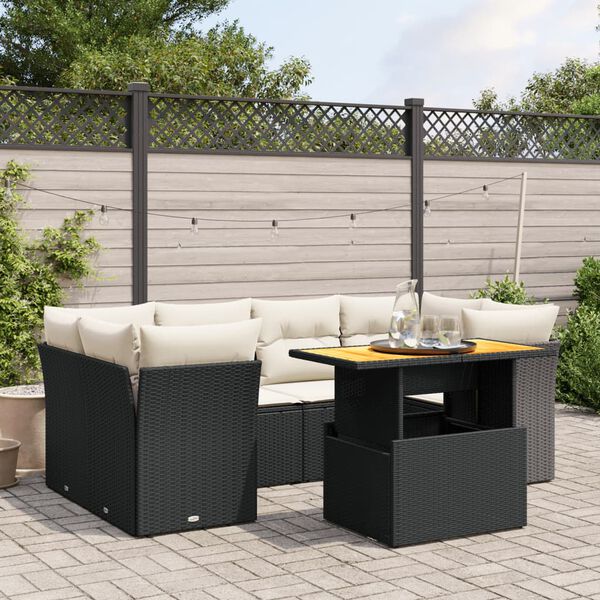 vidaXL 7-delige Loungeset met kussens poly rattan zwart