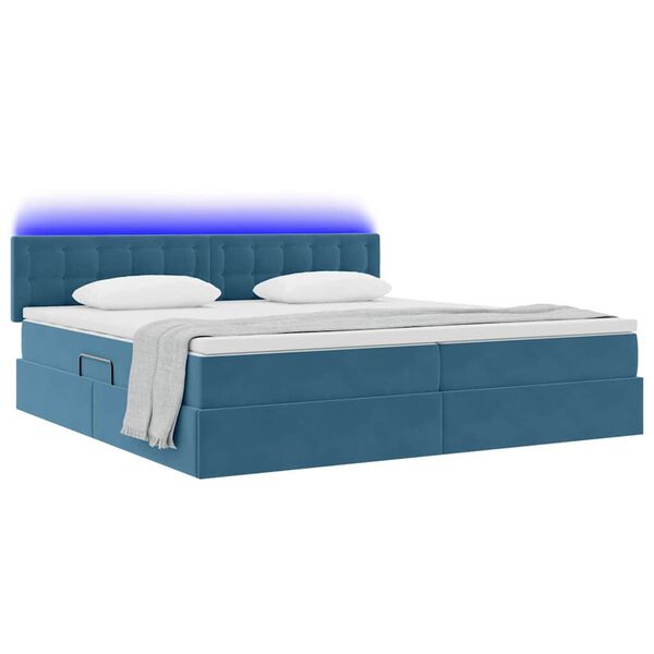 vidaXL Opbergbed met LED met matras Donkerblauw 200 x 200 cm Fluweel