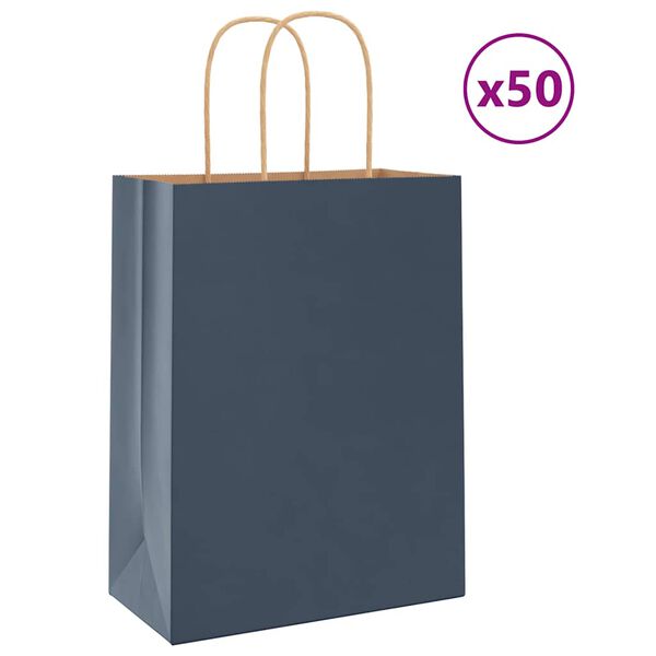 vidaXL Papieren zakjes 50 st met hengsels 21x11x28 cm blauw