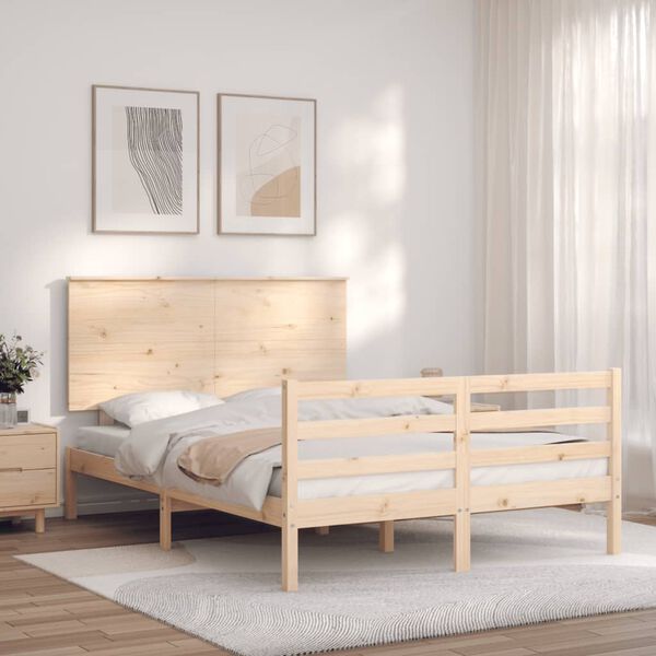 vidaXL Bedframe met hoofdbord massief hout 140x190 cm