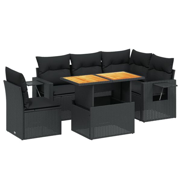 vidaXL 6-delige Loungeset met kussens poly rattan zwart