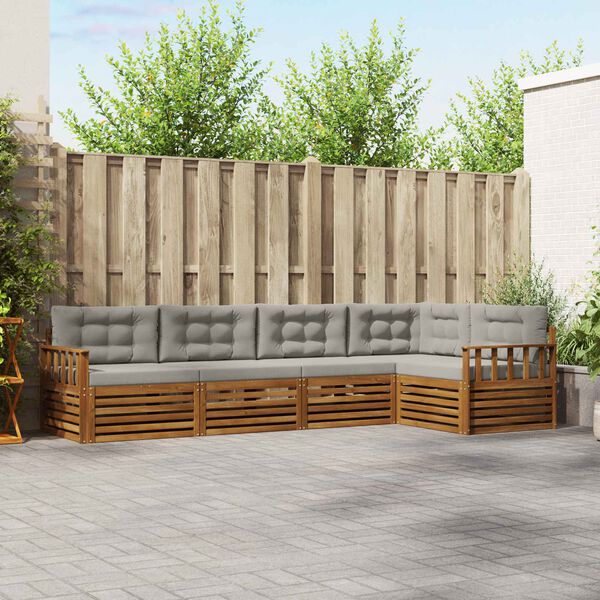 vidaXL Buiten bankenset met kussen 5 pcs Natuurlijk en Lichtgrijs