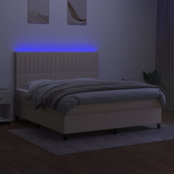 vidaXL Boxspring met matras en LED stof cr&egrave;mekleurig 160x200 cm