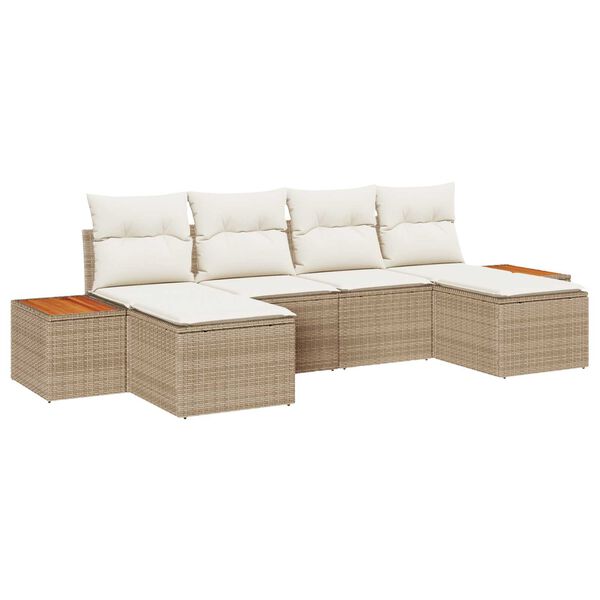 vidaXL Tuin Sofa Set met kussen 6 pcs Beige en Cr&egrave;me Poly Rattan