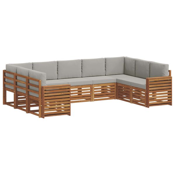 vidaXL Sofa-Sets 9 pcs Natuurlijk en Lichtgrijs Massief Acaciahout