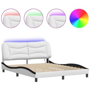 vidaXL Bedframe met LED zonder matras "Hvar" wit en zwart 160x200 cm