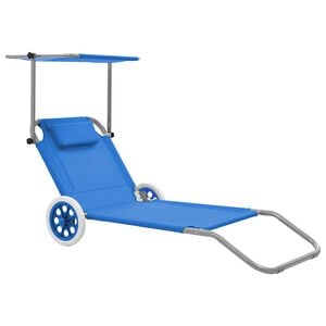 vidaXL Ligbed met luifel en wieltjes inklapbaar staal blauw