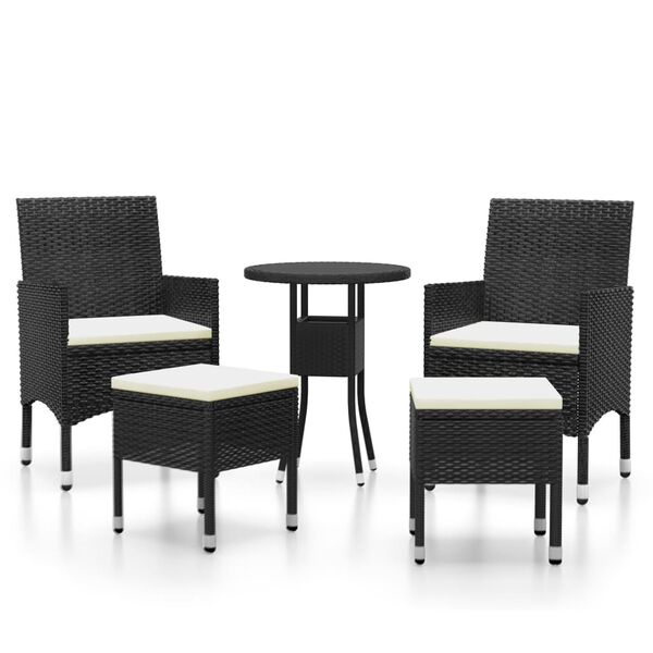 vidaXL 5-delige Loungeset poly rattan zwart