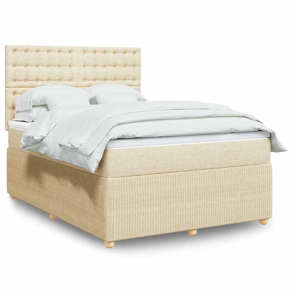 vidaXL Boxspring met matras stof cr&egrave;mekleurig 160x200 cm