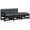 vidaXL 3-delige Loungeset met kussens massief hout zwart