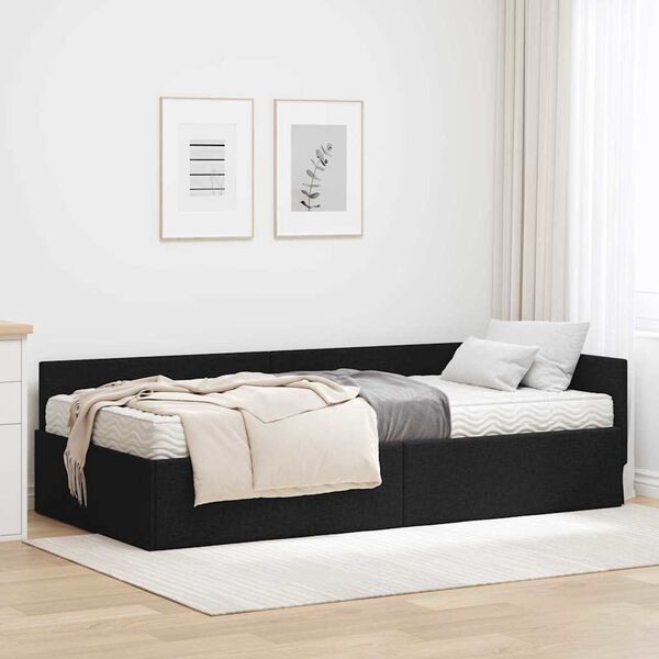vidaXL Hoekbedframe met Matras Anders met hoofdeinde 2 pcs Zwart Stof