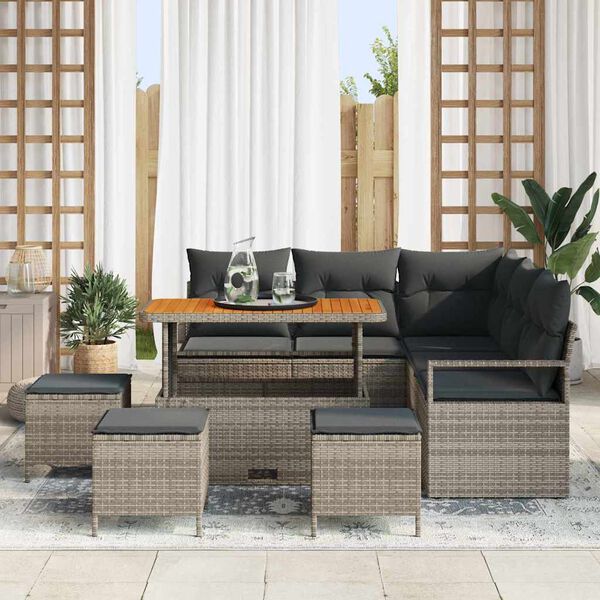 vidaXL Tuin Sofa Set met kussen met opslag met kussen 9 pcs Grijs